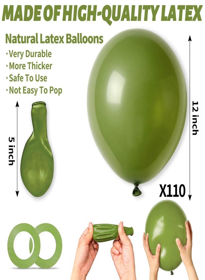 KUULBELA 110pcs Olive Green Balloon 12 Inch, Olive Green Latex Balloons for Birthday Party Baby Shower Wedding(with 2 Ribbons). - Image 3