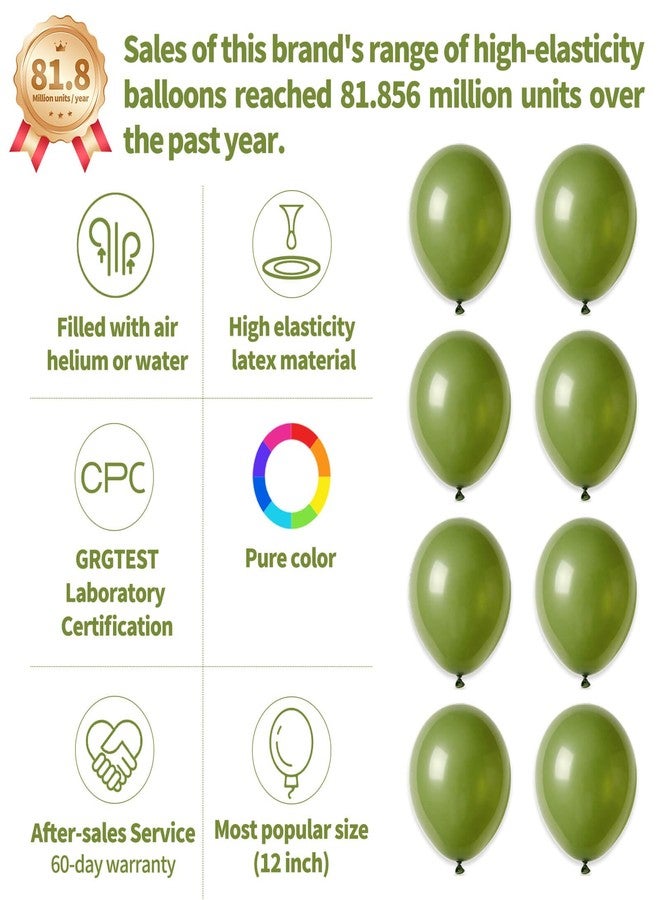 KUULBELA 110pcs Olive Green Balloon 12 Inch, Olive Green Latex Balloons for Birthday Party Baby Shower Wedding(with 2 Ribbons). - Image 2