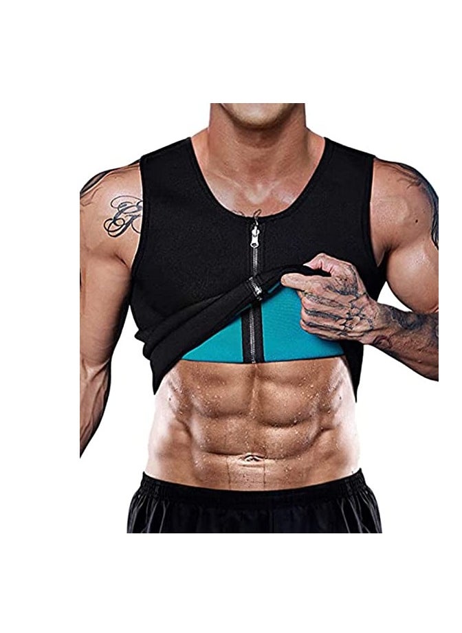 SYOSI - Sauna Heat Trapping Vest for Men, Weight Loss Sauna Suit, Sauna Shirt Workout Tank, Sweat Vest Zipper Sauna Jacket, Sauna Body Shaper Short Sleeve, Waist Trainer for Weight Loss - Image 1