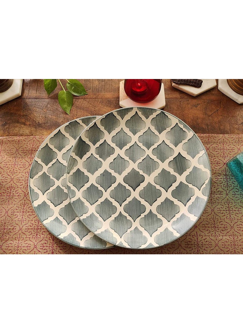 YOUR LOCAL STORE_Mughlai Design Grey Color Ceramic Full Size Dinner Plate 9 Inch Round Shape Plate Set of 2