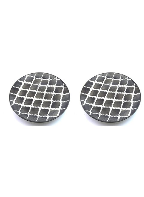 YOUR LOCAL STORE_Mughlai Design Grey Color Ceramic Full Size Dinner Plate 9 Inch Round Shape Plate Set of 2