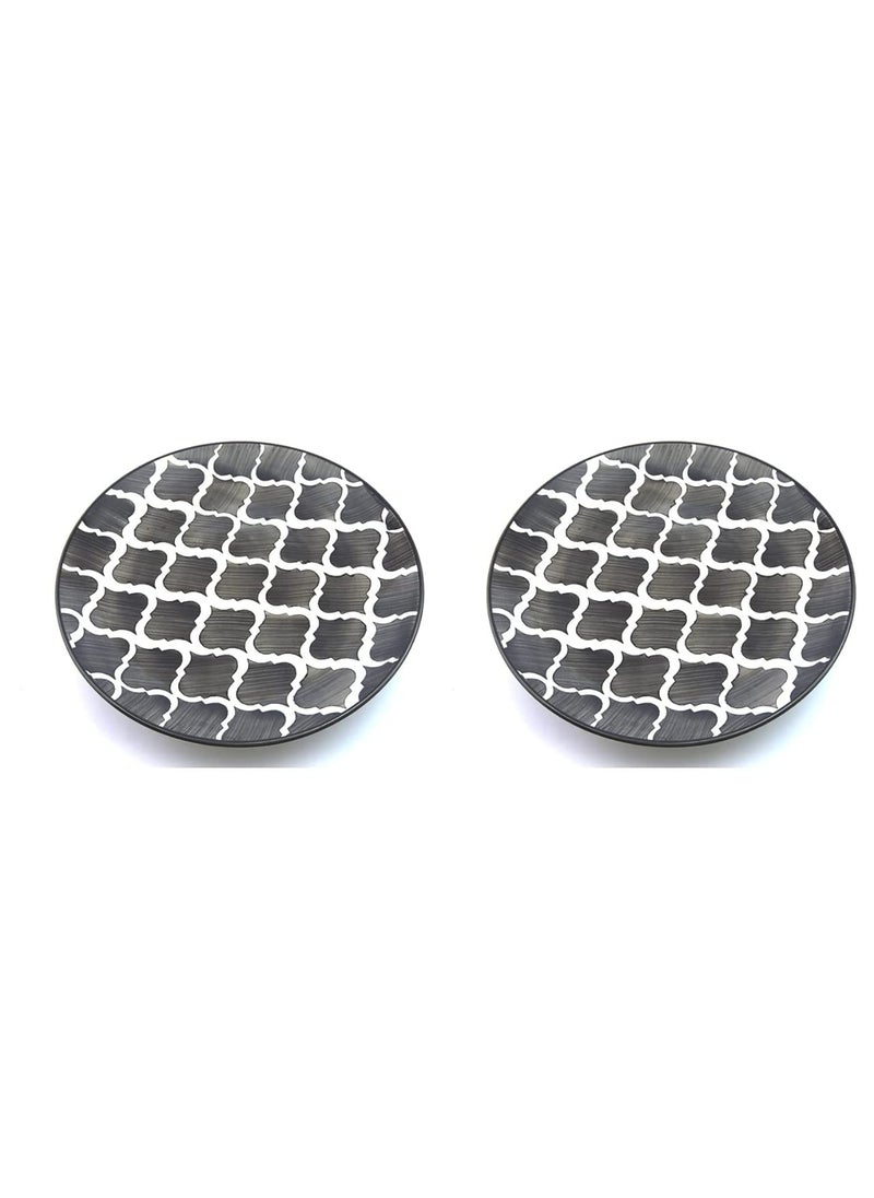 YOUR LOCAL STORE_Mughlai Design Grey Color Ceramic Full Size Dinner Plate 9 Inch Round Shape Plate Set of 2