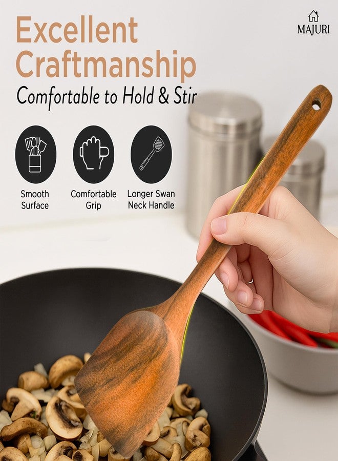 MAJURI 10-Piece Wooden Utensil Set with Holder, Spoon Rest & Hooks - Durable Non Toxic Cooking Utensils - Wooden Spoons for Cooking, Ideal Kitchen Utensil Set for Cooking Enthusiasts & House Warming - Image 4