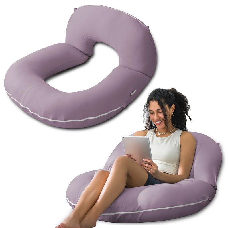 INSEN Reading Pillow, Back Pillow for Sitting in Bed for Reading, Nurse & Relax, Reading Pillow for Adults, Moms & Kids, Sit Up Pillow for Bed (Soft Jersey-Purple, Basic) - Image 1