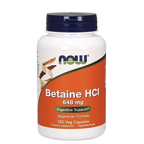 Now Foods Betaine HCl 648 mg with 150 mg of Pepsin 120 Capsules 2 Pack