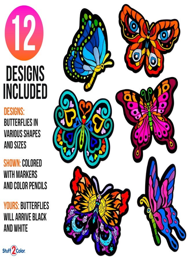 Stuff2Color Color Your Own Velvet Butterflies - 12 Pack - Beautiful Arts and Crafts Coloring Fun for All Ages - Decorate Your Room, Color with Friends, Party Favors and Activities (All Unique Designs) - Image 3