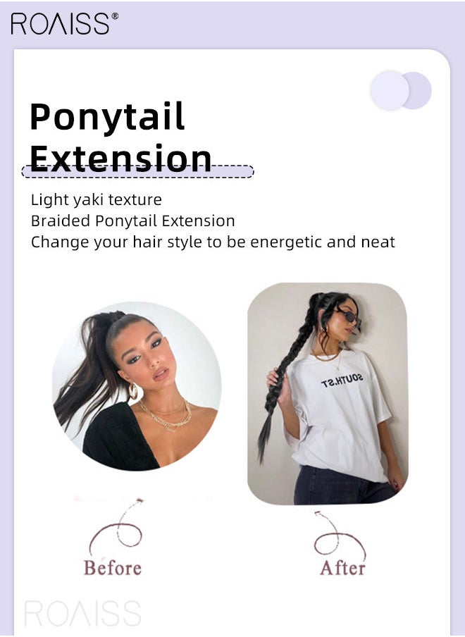 roaiss - Double Braided Ponytails Extension, 80 cm Long Straight Wrap Around Ponytail Hair Extension with Elastic Hair Tie, Natural Soft Synthetic Hairpiece for Girls Women Party Daily Wear (Black) - Image 1