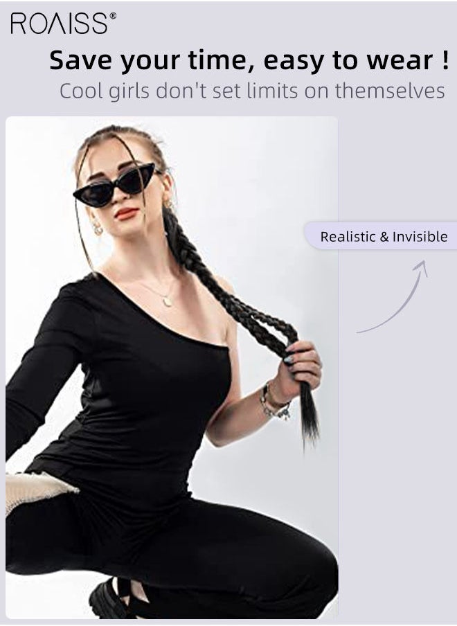 roaiss - Double Braided Ponytails Extension, 80 cm Long Straight Wrap Around Ponytail Hair Extension with Elastic Hair Tie, Natural Soft Synthetic Hairpiece for Girls Women Party Daily Wear (Black) - Image 1