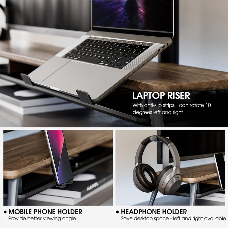 Fenge Dual Monitor Stand, Monitor Riser for 2 Monitors with Adjustable Laptop Riser , 42.5 Inch Desk Shelf for Top of Desk with Phone Holder& Headphone Stand - Image 3