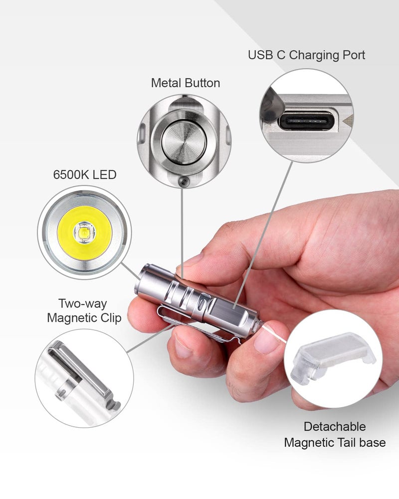 RovyVon Aurora A2 G4 Bright Keychain Flashlight USB C Rechargeable EDC Flashlight 650 lumens Small Magnetic Clip Flashlight, Lockout Feature Momentary On for Daily Carry Use - Image 2
