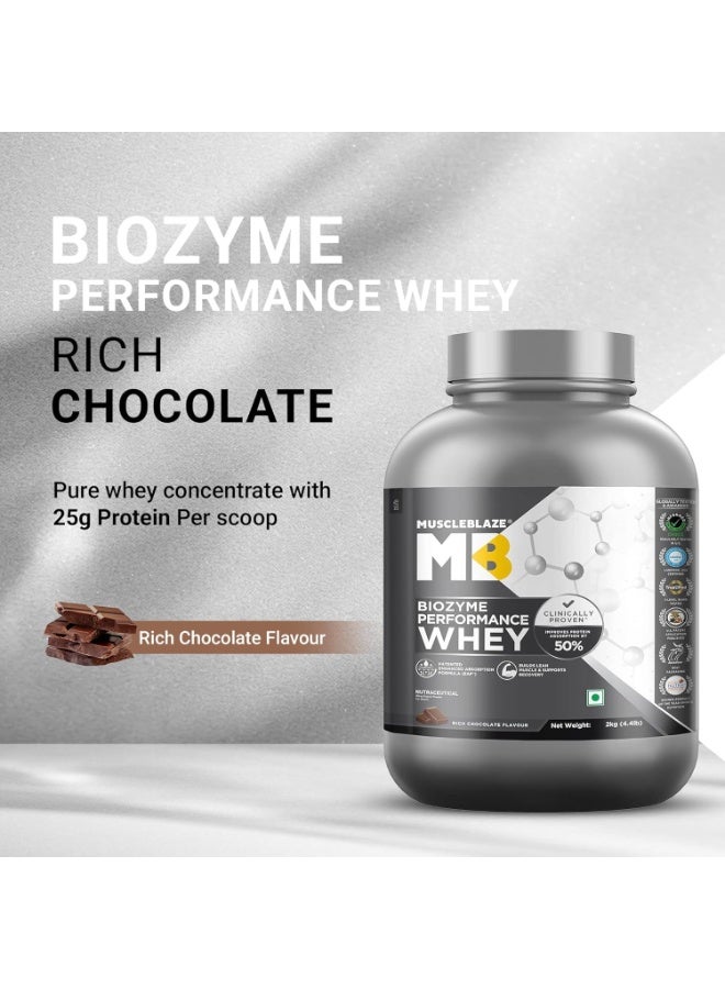 MuscleBlaze Biozyme Performance Whey Protein Powder, Rich Chocolate (2kg / 4.4lbs) | 25g Protein Per Scoop | Clinically Tested 50% Higher Protein Absorption - Image 2