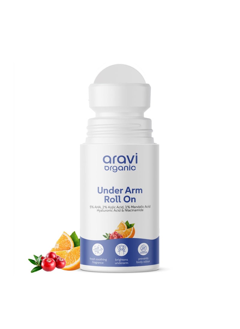 Aravi Organic Aravi Organic Under Arm Roll On With 5% AHA, 2% Kojic Acid & 1% Mandelic Acid - Prevents Body Odour and Brightens - Long Lasting Underarm roll on with Fresh Smoothing Fragrance - All Skin Type - 50 ml  - Image 1