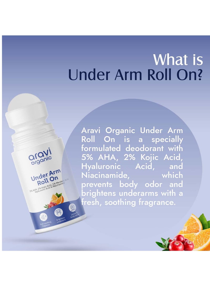 Aravi Organic Aravi Organic Under Arm Roll On With 5% AHA, 2% Kojic Acid & 1% Mandelic Acid - Prevents Body Odour and Brightens - Long Lasting Underarm roll on with Fresh Smoothing Fragrance - All Skin Type - 50 ml  - Image 3