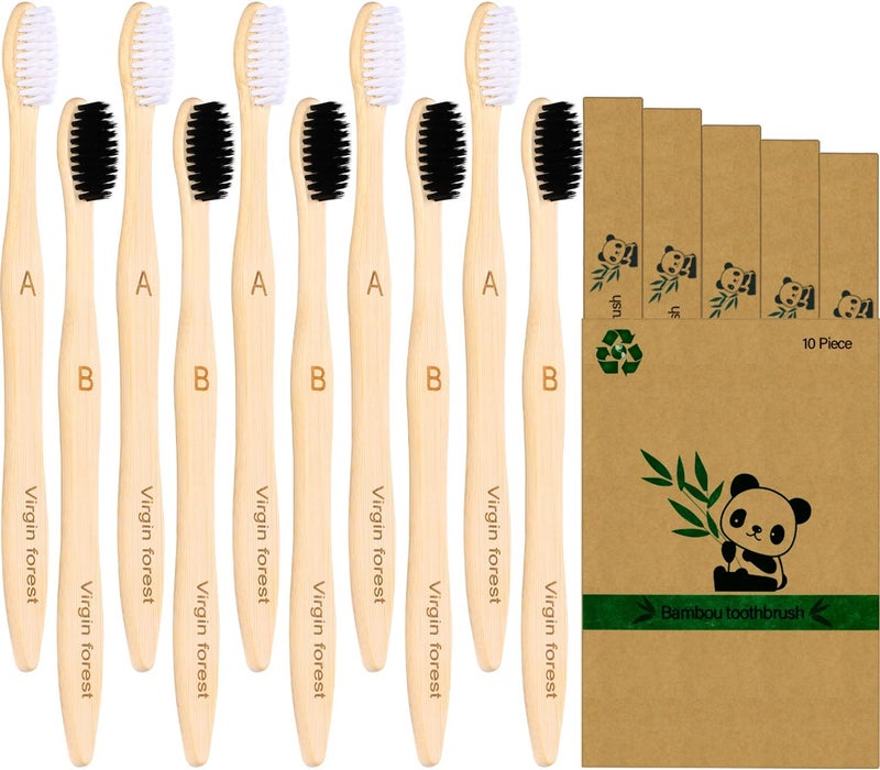 Virgin Forest Bamboo Toothbrushes, Eco Friendly BPA Free Soft Bristles Toothbrush, Biodegradable Natural Wooden Toothbrushes, Vegan Organic Bamboo Charcoal Tooth Brush for Sensitive Gums Set of 10 - Image 1