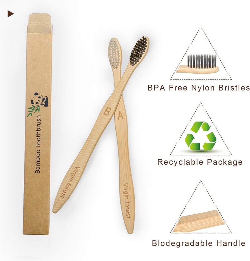Virgin Forest Bamboo Toothbrushes, Eco Friendly BPA Free Soft Bristles Toothbrush, Biodegradable Natural Wooden Toothbrushes, Vegan Organic Bamboo Charcoal Tooth Brush for Sensitive Gums Set of 10 - Image 5