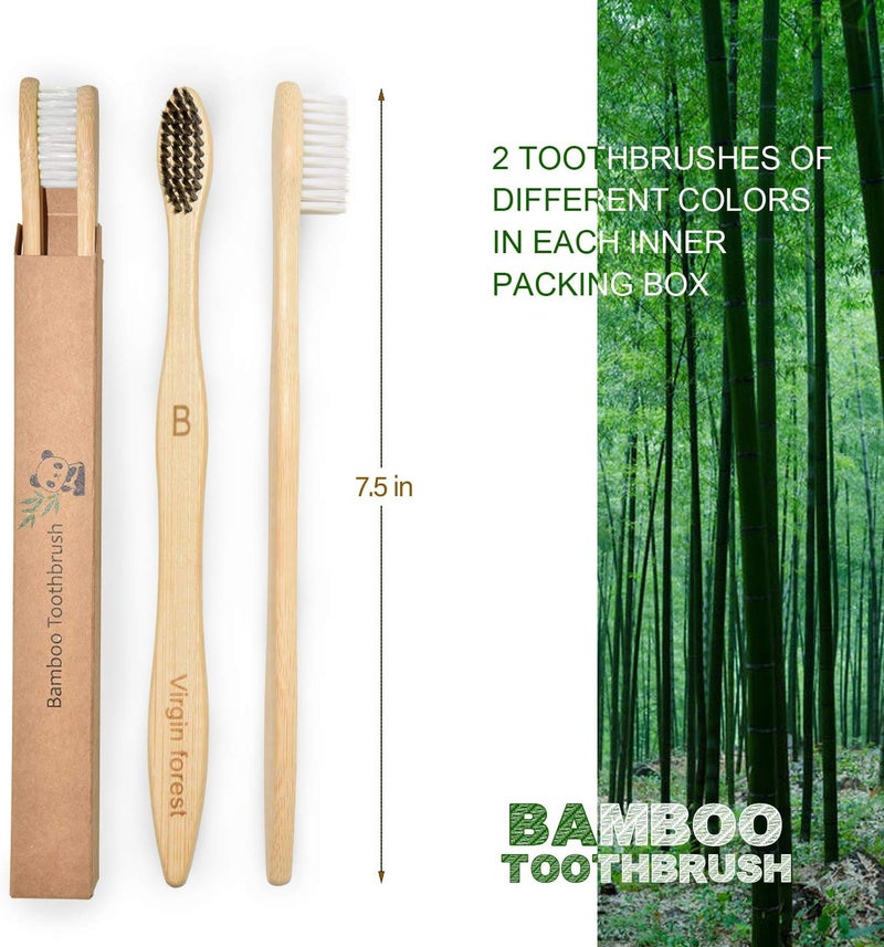 Virgin Forest Bamboo Toothbrushes, Eco Friendly BPA Free Soft Bristles Toothbrush, Biodegradable Natural Wooden Toothbrushes, Vegan Organic Bamboo Charcoal Tooth Brush for Sensitive Gums Set of 10 - Image 2
