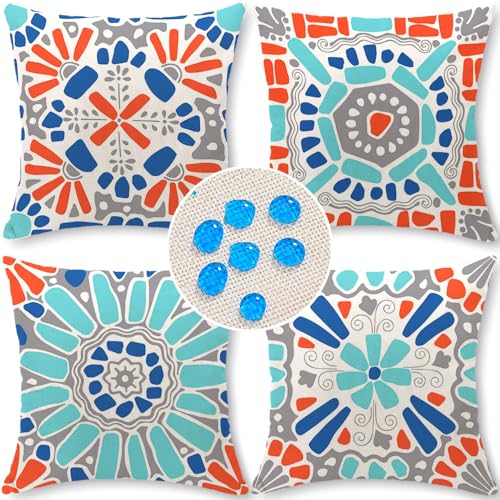 Cirzone Outdoor Pillow Covers 18x18 Set of 4 Morden Geometric Patterns Waterproof Throw Outdoor Pillows Boho Decorations for Funiture Patio Garden Home - Image 1