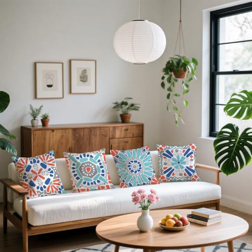 Cirzone Outdoor Pillow Covers 18x18 Set of 4 Morden Geometric Patterns Waterproof Throw Outdoor Pillows Boho Decorations for Funiture Patio Garden Home - Image 5