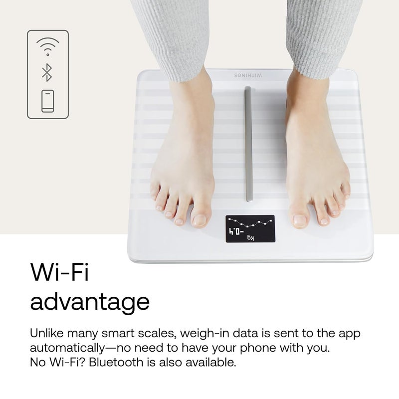 Withings Body Cardio Premium WiFi Body Composition Smart Scale Tracks Heart Health Vascular Age BMI Fat Muscle and Bone Mass Water Digital Bathroom Scale Black - Image 4