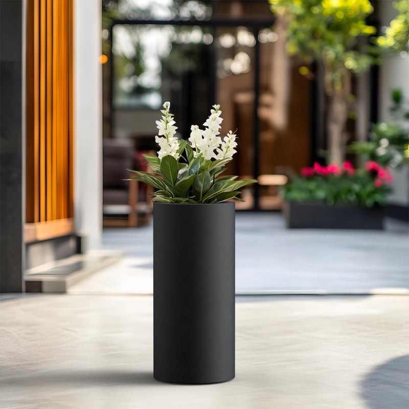 Kante 23.6 Inch Tall Cylindrical Planter, Large Round Plant Pots with Drainage Hole, Made with Concrete, Suitable for Indoor Outdoor Plants, Home Decor, Black Finish with Painted Interior - Image 3