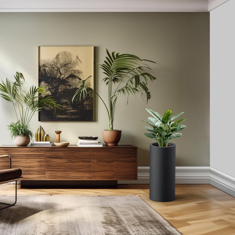 Kante 23.6 Inch Tall Cylindrical Planter, Large Round Plant Pots with Drainage Hole, Made with Concrete, Suitable for Indoor Outdoor Plants, Home Decor, Black Finish with Painted Interior - Image 4