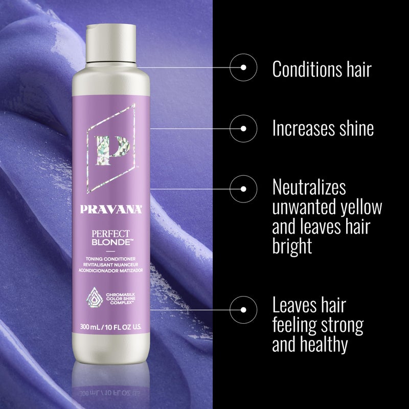 Pravana The Perfect Blonde Purple Toning Conditioner | Neutralizes Brassy, Yellow Tones | For Color Treated Hair | Chromasilk Enhances Shine & Protection | Vegan, Paraben & Sulfate Free | 10 Fl Oz - Image 3