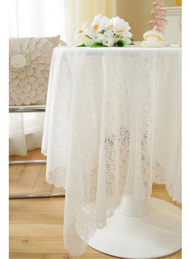 White Lace Tablecloth Round Table Cover Cloth Embroidered Gauze Cover 60*60 CM - Image 5