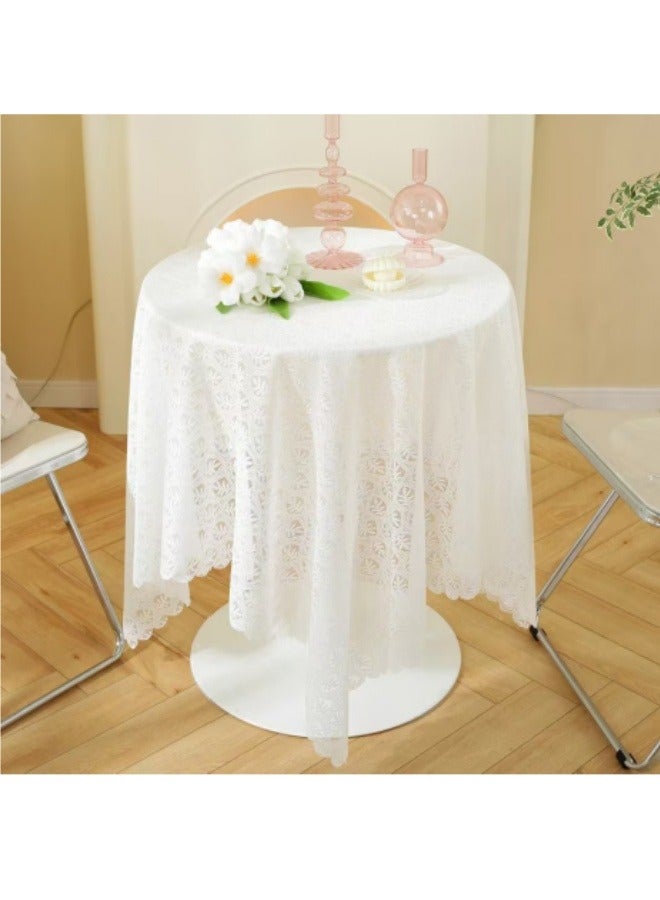 White Lace Tablecloth Round Table Cover Cloth Embroidered Gauze Cover 60*60 CM - Image 1