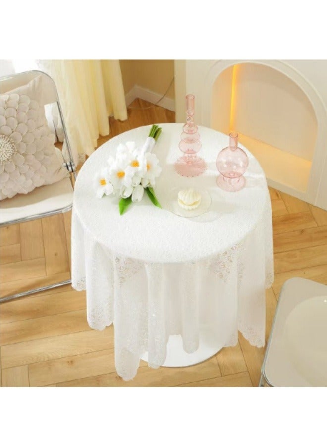 White Lace Tablecloth Round Table Cover Cloth Embroidered Gauze Cover 60*60 CM - Image 2
