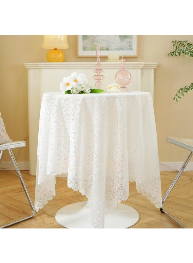 White Lace Tablecloth Round Table Cover Cloth Embroidered Gauze Cover 60*60 CM - Image 3