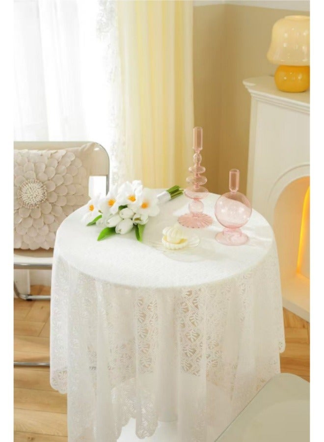 White Lace Tablecloth Round Table Cover Cloth Embroidered Gauze Cover 60*60 CM - Image 4