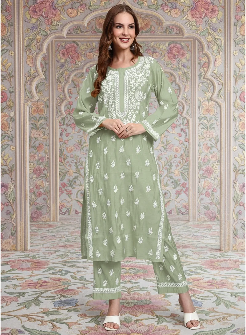 Alaya Hand Embroidered Chikankari Chanderi Kurta Set-AL4089KS