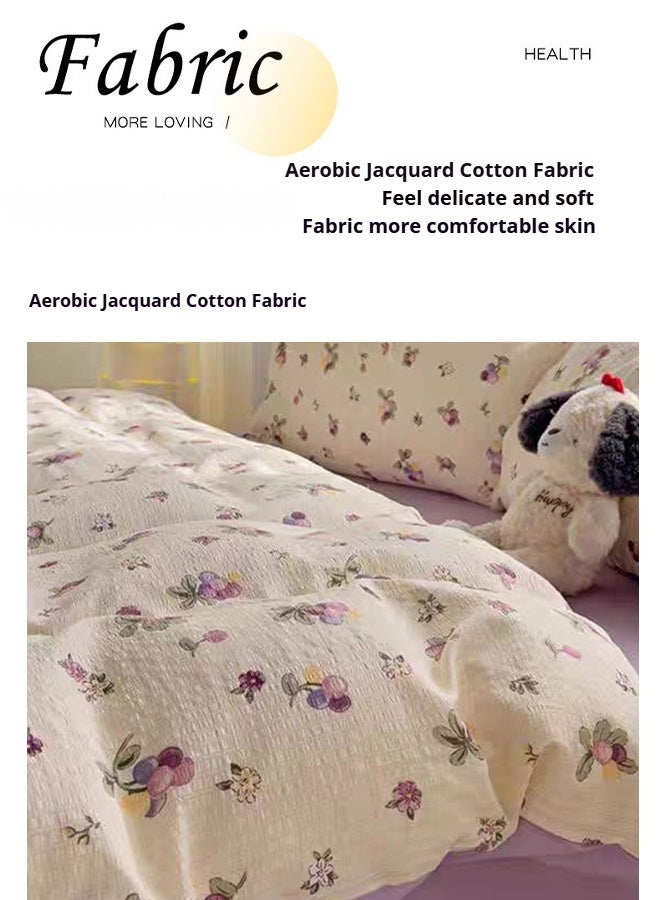 4-Piece Cotton Bedding Set – Cream Floral Print with Lavender Accents, Soft & Breathable, Reversible Pastel Design for Double/King Size Beds  - Image 3