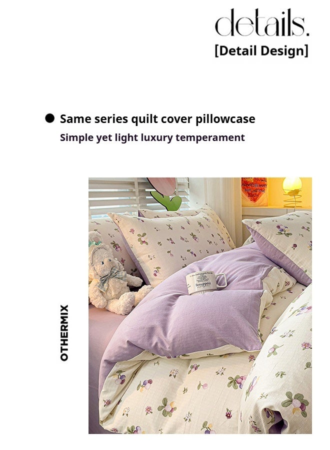 4-Piece Cotton Bedding Set – Cream Floral Print with Lavender Accents, Soft & Breathable, Reversible Pastel Design for Double/King Size Beds  - Image 5