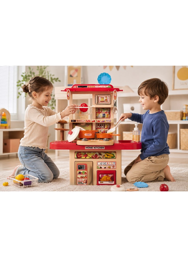 **طقم مطبخ ألعاب للأطفال مع حوض مياه يعمل، وإضاءة وأصوات، لعبة طبخ تمثيلية مزودة بفرن وثلاجة ومساحات تخزين، تشمل قدورًا ومقالي وإكسسوارات طعام، لعبة تعليمية لتنمية الخيال وتمثيل الأدوار للبنات والأولاد، مناسبة للأعمار 3 سنوات فأكثر.** - Image 3