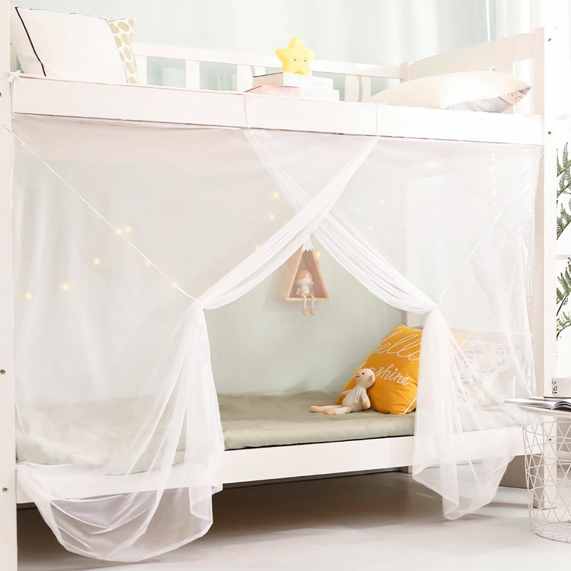 Eimilaly Corner Bed Canopy Curtains for Girls Boys Dormitory Loft Camping 12M Single Bed White - Image 2