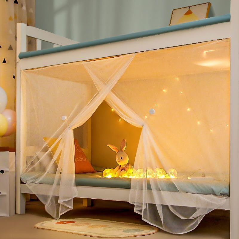 Eimilaly Corner Bed Canopy Curtains for Girls Boys Dormitory Loft Camping 12M Single Bed White - Image 3