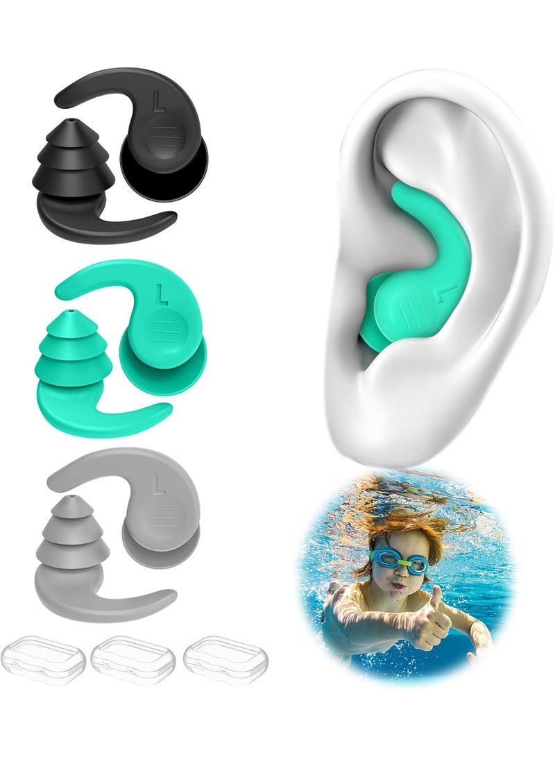 PYC Kids Swimming Ear Plugs,3 Pairs Waterproof Reusable Silicone Child Swim Earplugs for Swimming Surfing Bathing Showering,Small Children Water Ear Plugs Suitable for Boys and Girls (Kids 4-12 Years Old) - Image 1