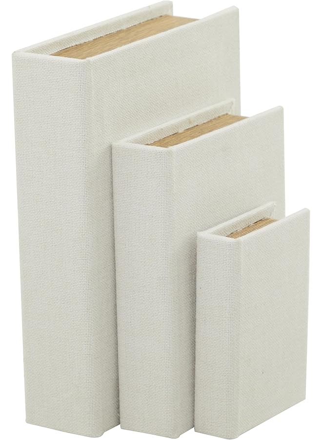 The Bros Modern Linen Rectangle Box, Set of 3 12", 9", 6"H, White  - Image 1