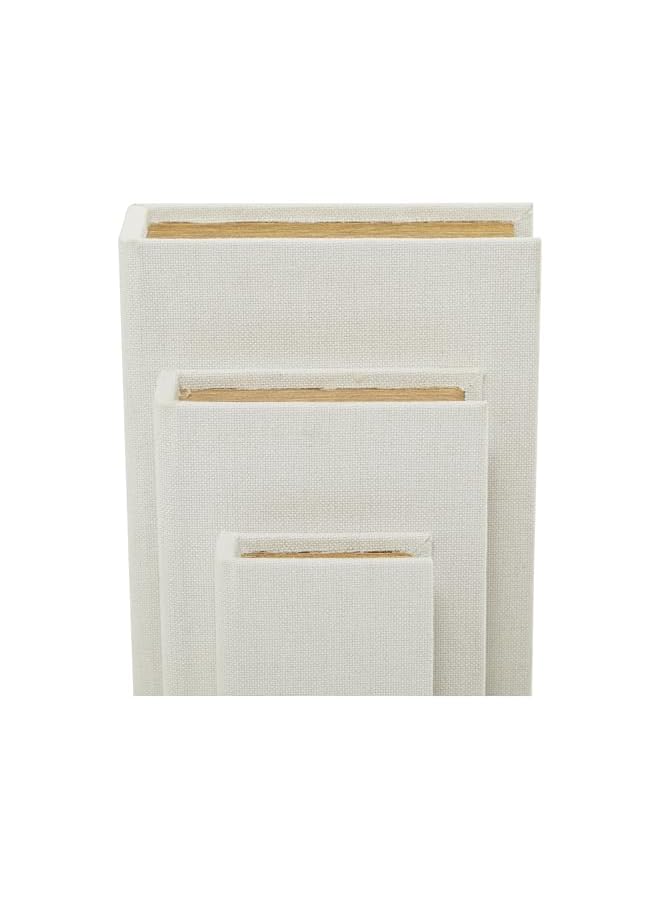 The Bros Modern Linen Rectangle Box, Set of 3 12", 9", 6"H, White  - Image 4