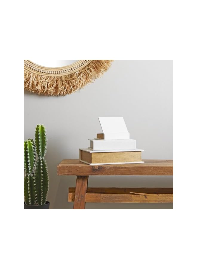 The Bros Modern Linen Rectangle Box, Set of 3 12", 9", 6"H, White  - Image 3