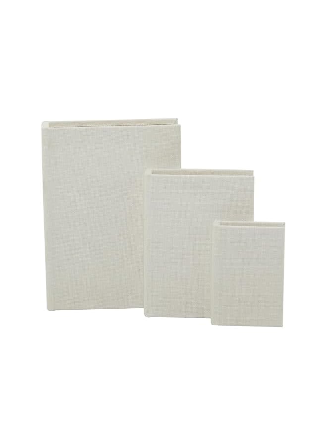 The Bros Modern Linen Rectangle Box, Set of 3 12", 9", 6"H, White  - Image 2