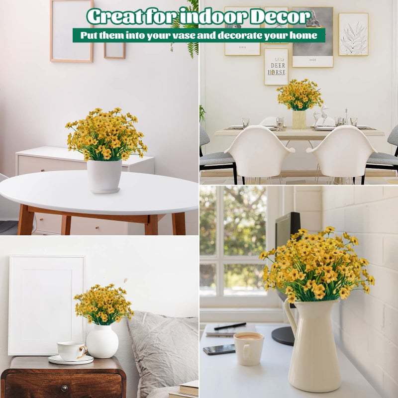 Lnoicy 24 Pcs Artificial Flowers for Outdoor,Plastic Flowers Decoration, UV Resistant Faux Flowers Shrubs, Artificial Plants for Indoor Outside Garden Home Wedding Farmhouse(Yellow) - Image 5