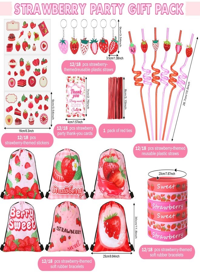 LemonRoad 73 Pcs Strawberry Party Favors Set Berry Birthday Supplies Includes Drawstring Bags Keychains Bracelets Stickers Straws Tags for Strawberry Theme Baby Shower Party - Image 2