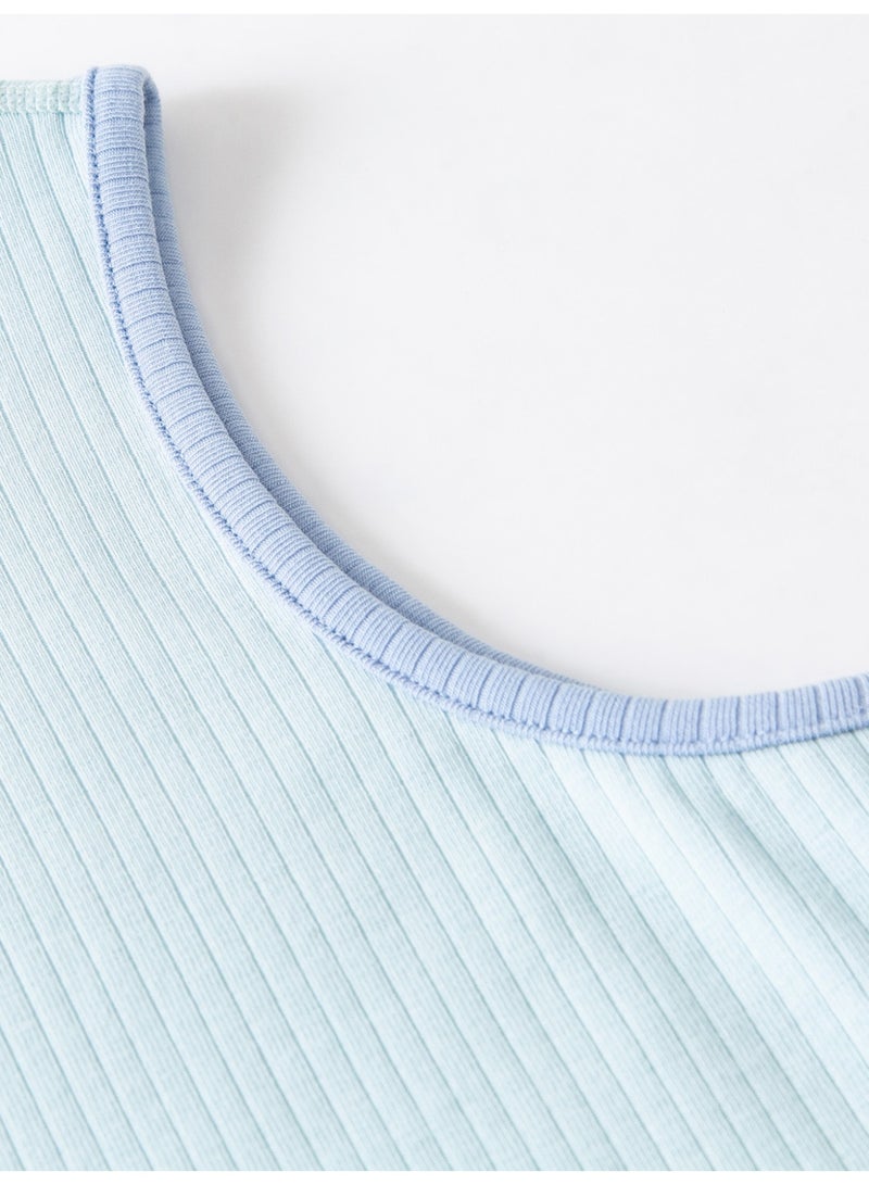 ميني بالا شرشرة لذكور ذات أنابيب ناعمة، طوق رباعي، بلا أكمام، قطعة مريحة وقابلة للتنفس، تفاصيل الحواف المتناقضة، مثالية للارتداء اليومي والطبقات الملبس للذكور - Image 4