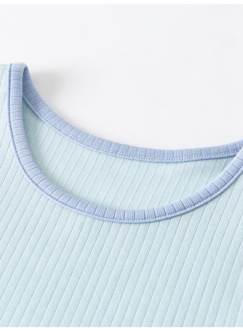 ميني بالا شرشرة لذكور ذات أنابيب ناعمة، طوق رباعي، بلا أكمام، قطعة مريحة وقابلة للتنفس، تفاصيل الحواف المتناقضة، مثالية للارتداء اليومي والطبقات الملبس للذكور - Image 3