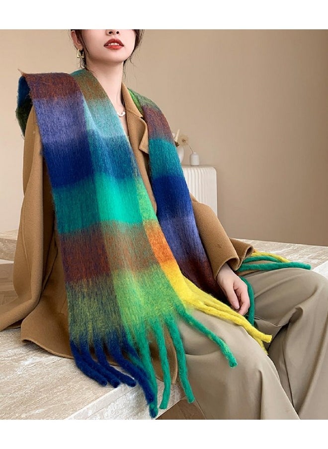 Wander Agio - Winter Women Warm Scarf Long Shawl Large Scarves Cold Weather Thick Blanket Scarfs Colorful Plaid Yellow Coffe Green 39 - Image 1