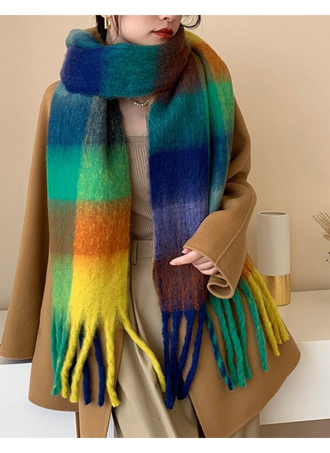 Wander Agio - Winter Women Warm Scarf Long Shawl Large Scarves Cold Weather Thick Blanket Scarfs Colorful Plaid Yellow Coffe Green 39 - Image 1