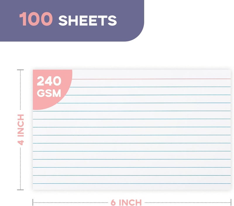 Goefun Heavy Weight Index Cards 4x6 Ruled - 240GSM/90LB 100 Pack White Lined Note Cards 4 x 6 Flashcards for Studying, Note Taking and To Do List - Image 2