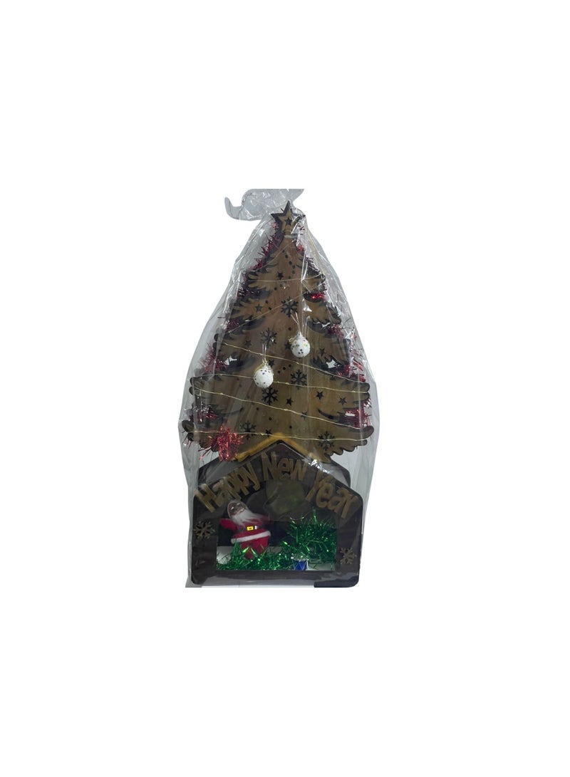 Wooden Christmas tree with "Happy New Year" illustrations and a cheerful Santa Claus figure 60cm. - Image 1